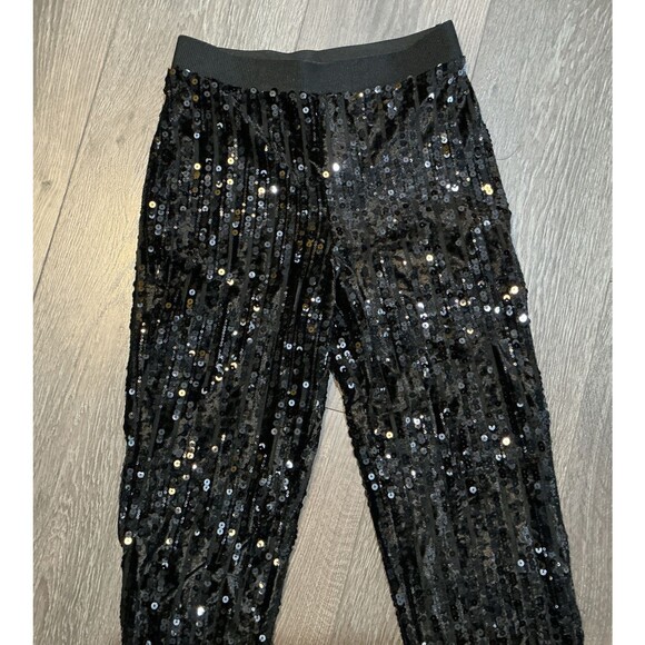 H & M Sequin Velour Special Occasion Dance Party Lined Pants Black Women's Small - Picture 2 of 4